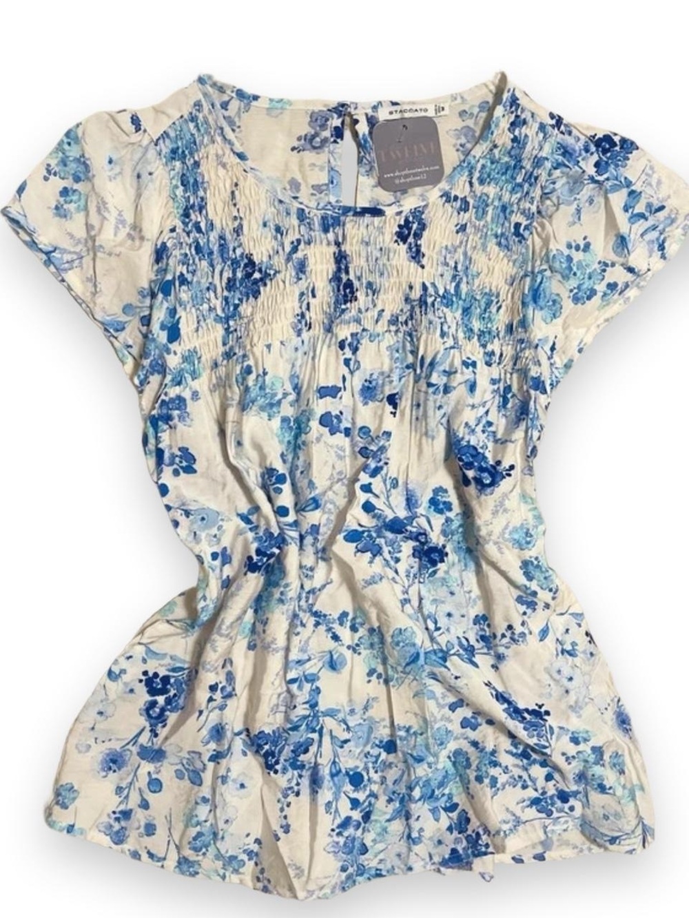 Staccato Cream Blouse with Blue Floral Print